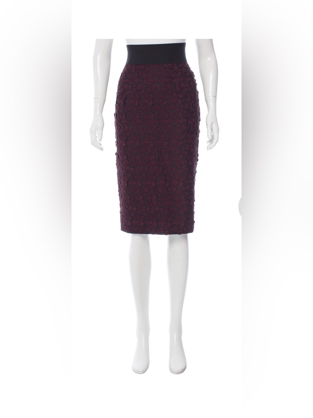Marc Jacobs Burgundy Textured Floral Applique Pencil Skirt Zs 10 L